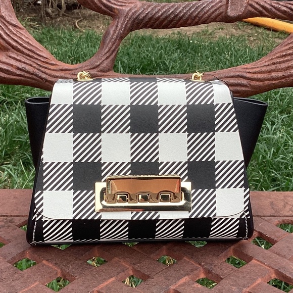NWT Zac Zac Posen Leather Mini Eartha Crossbody Gingham Print Bag - Picture 1 of 11